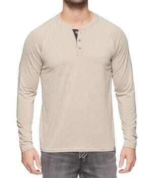 NEW FLAGS & ANTHEM victory performance henley top in oatmeal heather